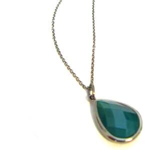 Adornia Teardrop Pendant Necklace Green‎ Onyx Gunmetal Chain